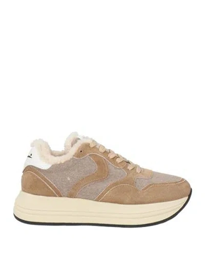 Voile Blanche Woman Sneakers Beige Size 9 Leather, Textile Fibers