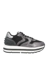VOILE BLANCHE VOILE BLANCHE WOMAN SNEAKERS BLACK SIZE 7 LEATHER, TEXTILE FIBERS