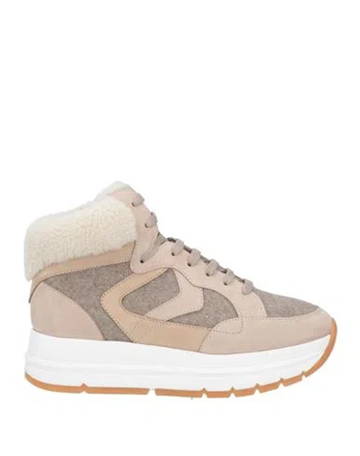 Voile Blanche Woman Sneakers Taupe Size 6 Leather, Shearling In Grey