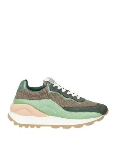 Voile Blanche Woman Sneakers Green Size 6 Leather, Textile Fibers