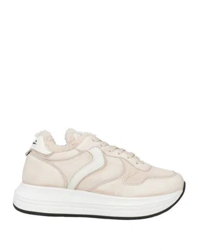 Voile Blanche Woman Sneakers Ivory Size 8 Leather, Shearling In Animal Print