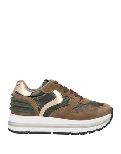 Voile Blanche Woman Sneakers Khaki Size 6 Leather, Nylon In Beige