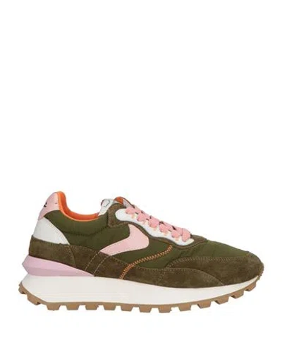 Voile Blanche Woman Sneakers Military Green Size 12 Leather, Textile Fibers