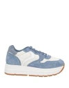 VOILE BLANCHE VOILE BLANCHE WOMAN SNEAKERS SLATE BLUE SIZE 7 SOFT LEATHER, TEXTILE FIBERS