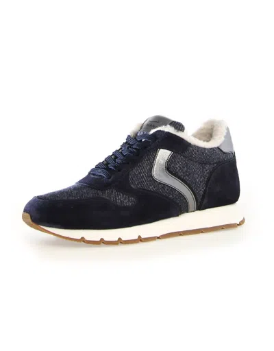 Voile Blanche Women's Julia Fur Suede Felt Sneakers In Denim Blue In Multi