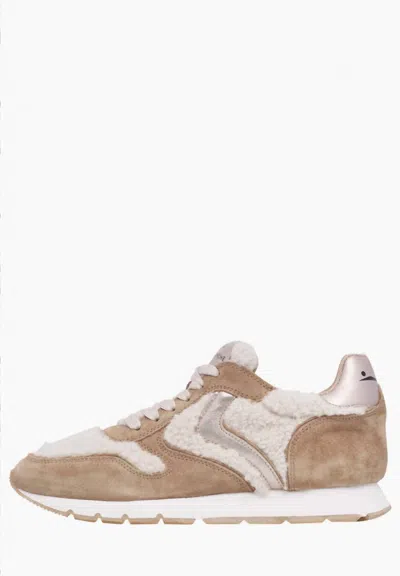 Voile Blanche Women's Julia Suede/metallic Fur Sneaker In Brown/beige In Multi
