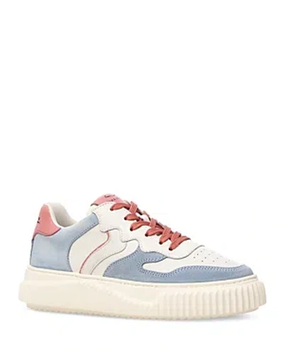 Voile Blanche Women's Laura Lace Up Low Top Trainers In Calf Sky/blue/white