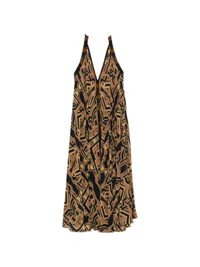 Volantis Geometric-print Maxi Dress In Brown