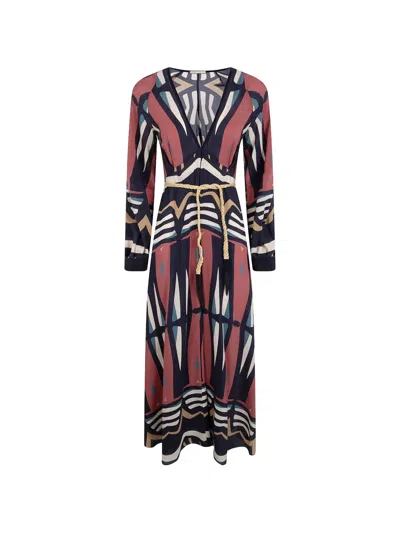 Volantis Illumination Geometric-print Belted Silk Dress In Multi