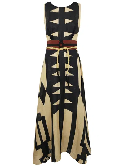 Volantis Pantha Linen Long Dress Clothing In Beige