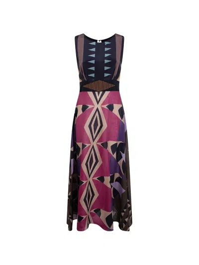 Volantis Panther Geometric-print Sleeveless Linen Dress In Multi