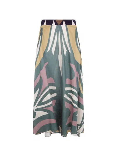 Volantis Safi Abstract-print Silk Maxi Skirt In Green