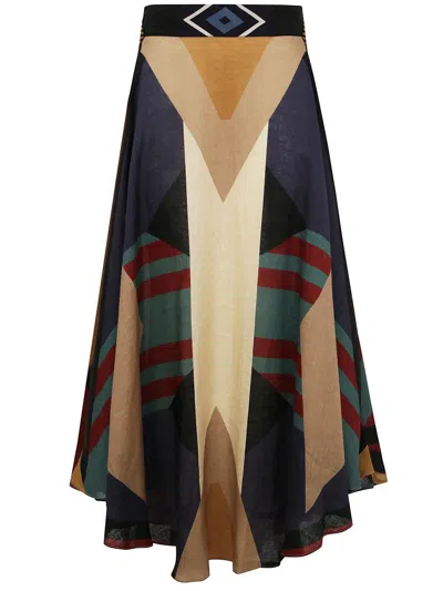 Volantis Safi Rounded Linen Maxi Skirt Clothing In Green
