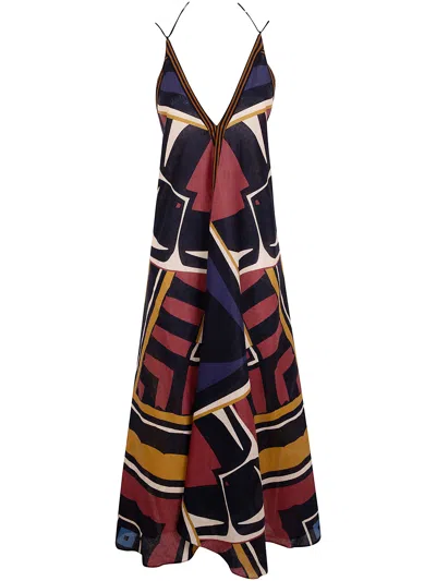 Volantis "sunset" Deep Neck Dress In Multi