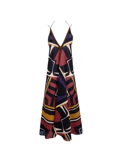 Volantis Sunset Geometric-print Halterneck Maxi Dress In Black