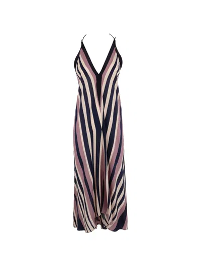 Volantis Sunset Striped Silk Dress In Multi
