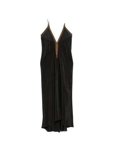 Volantis V-neck Midi Dress In Black