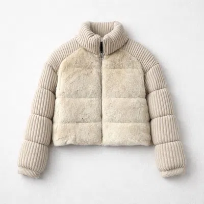 Volare Women's Cashmere Mink Bomber Jacket In Beige In Orange