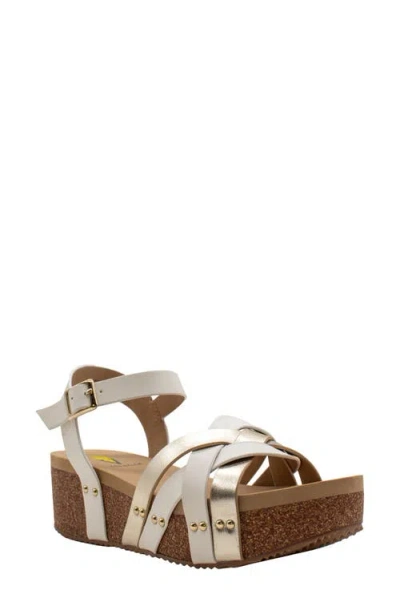 Volatile Edna Ankle Strap Platform Wedge Sandal In Platinum