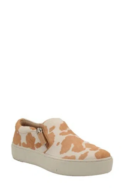 Volatile Normande Genuine Calf Hair Platform Sneaker In Tan/white Cow Print Calf Hair
