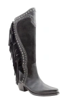 Volatile Palomino Fringe Knee High Western Boot In Black