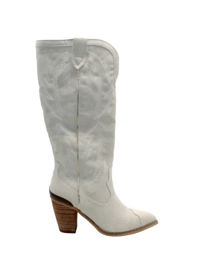 Volatile Prestone Faux Leather Embroidered Boots In Off White