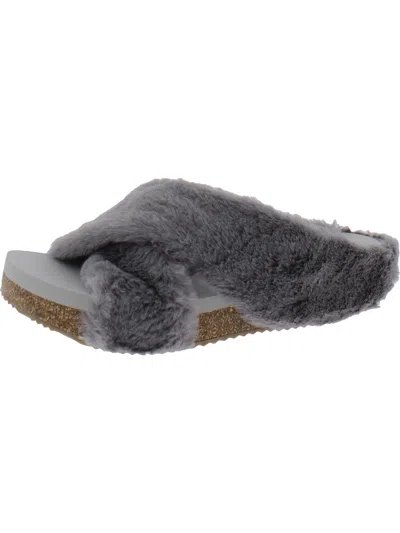 Volatile Rees Womens Faux Fur Covered Cork Slide Sandals In Grey