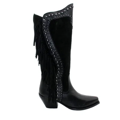Volatile Women's Palomino Leather Stud And Fringe Boots In Black