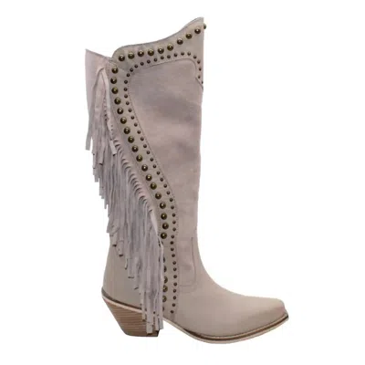 Volatile Women's Palomino Leather Stud And Fringe Boots In Nude