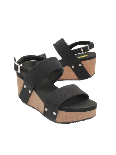 Volatile Women's Summerlove Linen Strap Wedge Sandal In Black Linen
