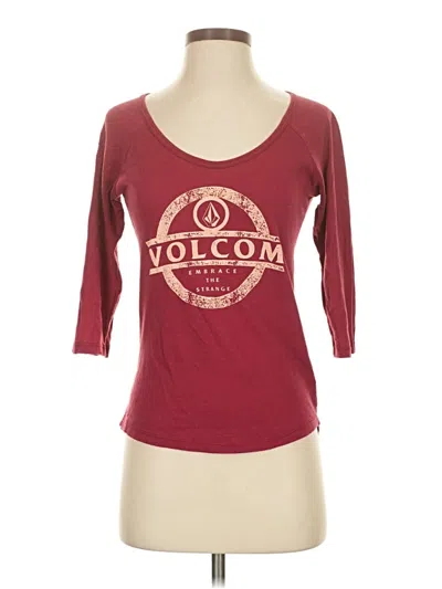 Pre-owned Volcom 3/4 Sleeve T-shirt In Burgundy