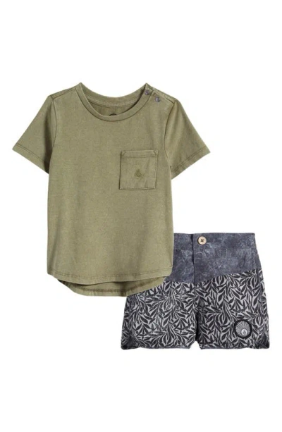 Volcom Babies' Acid Wash T-shirt & Swim Shorts Set In Military