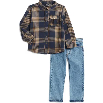 Volcom Baby Kids' Plaid Shirt & Jeans Set In Navy