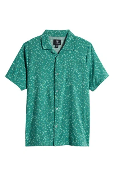 Volcom Baby Kids' Print Short Sleeve Button-up Shirt In Green