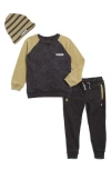 Volcom Baby Kids' Raglan Pullover Sweater, Joggers & Knit Cap In Black Multi