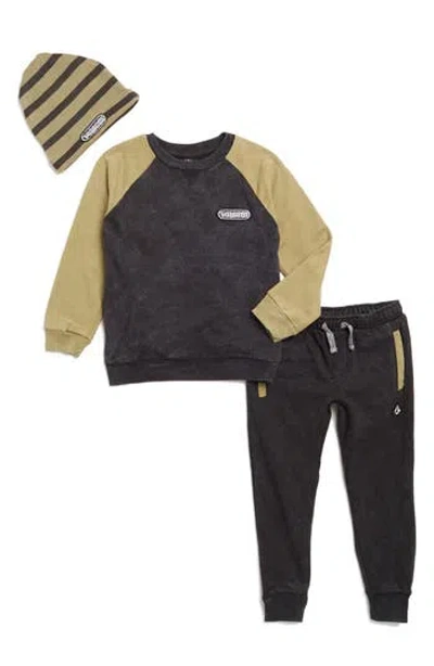 Volcom Baby Kids' Raglan Pullover Sweater, Joggers & Knit Cap In Black Multi