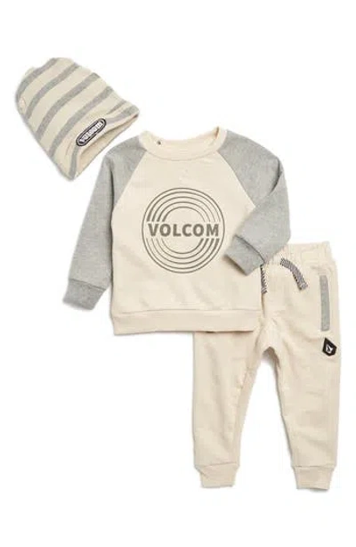 Volcom Baby Kids' Raglan Pullover Sweater, Joggers & Knit Cap In Cloud/grey