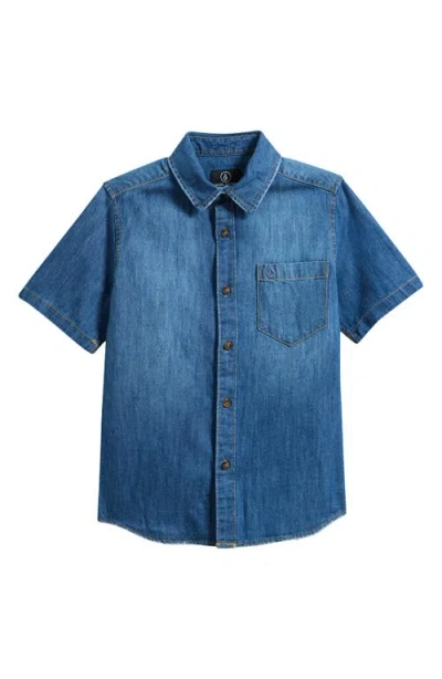 Volcom Baby Volcom Kids' Short Sleeve Denim Button-up Shirt In Med Blue