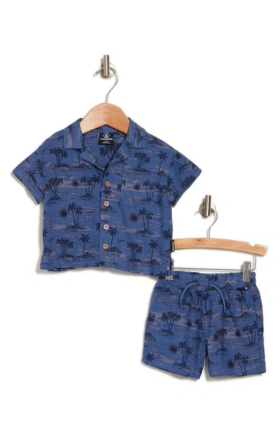 Volcom Babies'  Beach Palm Camp Shirt & Shorts Set In Blue