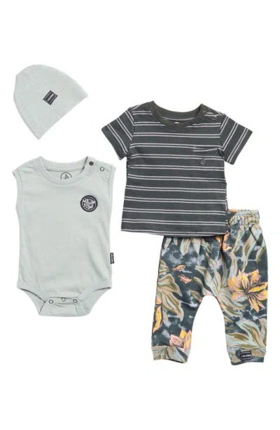 Volcom Babies' Bodysuit, T-shirt, Joggers & Beanie Set In Gray