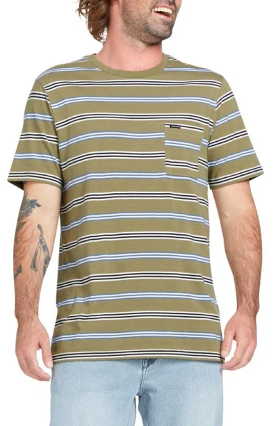 Volcom Bongo Stripe Pocket T-shirt In Thyme Green