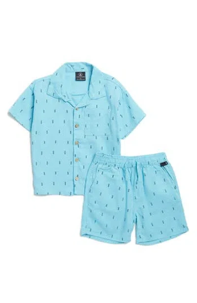 Volcom Kids'  Cabana Button-down Shirt & Shorts Set In Mineral Blue