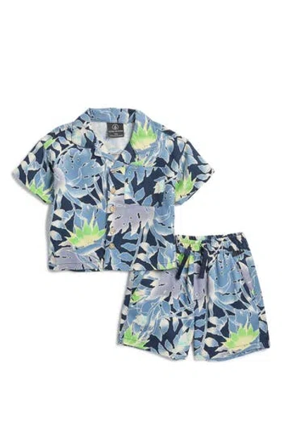 Volcom Babies'  Cabana Woven Shirt & Shorts Set In Navy