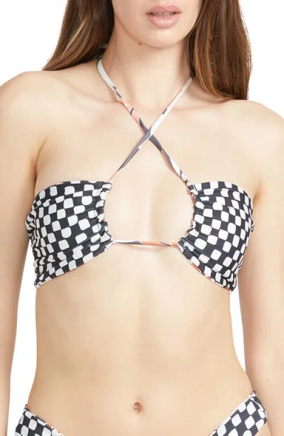 Volcom Check Mate Bikini Top In Electric/coral