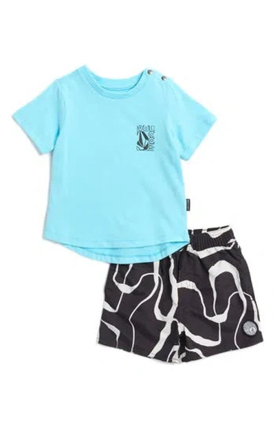 Volcom Babies'  Graphic T-shirt And Swim Trunks Set In Aqua