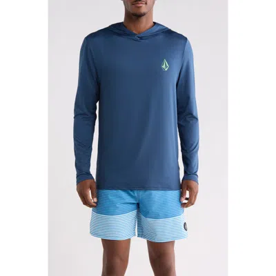 Volcom Crawdad Long Sleeve Hooded Performance T-shirt In Blue