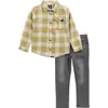 Volcom Kids' Flannel Button-up Shirt & Jeans Set In Yellow