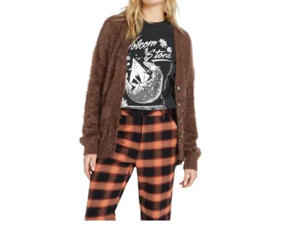 Volcom Fuzzigan Cardigan In Chocolate In Gold
