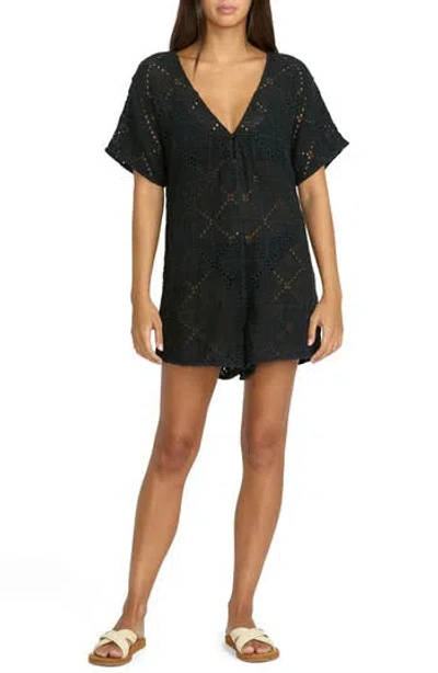 Volcom Go Barefoot Open Stitch Cover-up Romper In Black