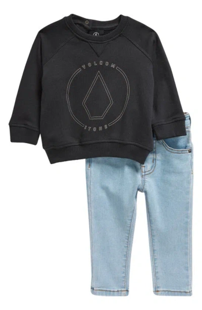 Volcom Babies' Graphic French Terry Sweatshirt & Jeans Set In Black
